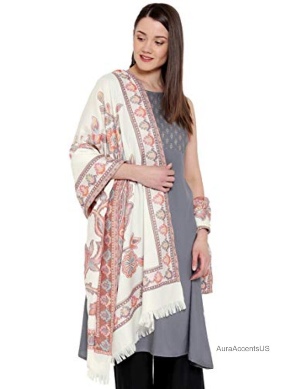 Pashmina Wool Blend Woven Shawl Wrap 40x80 Indian Handicraft